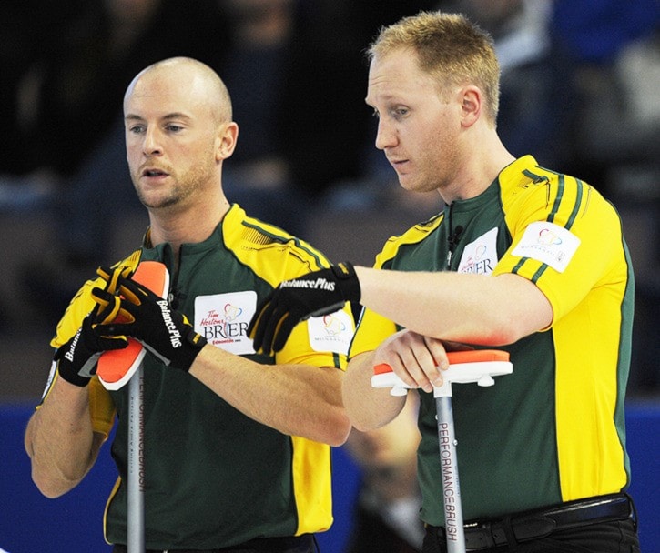 Edmonton Ab.Mar10,2013.Tim Hortons Brier.Northern Ontario skip Brad Jacobs,third Ryan Fry,CCA/michael burns photo