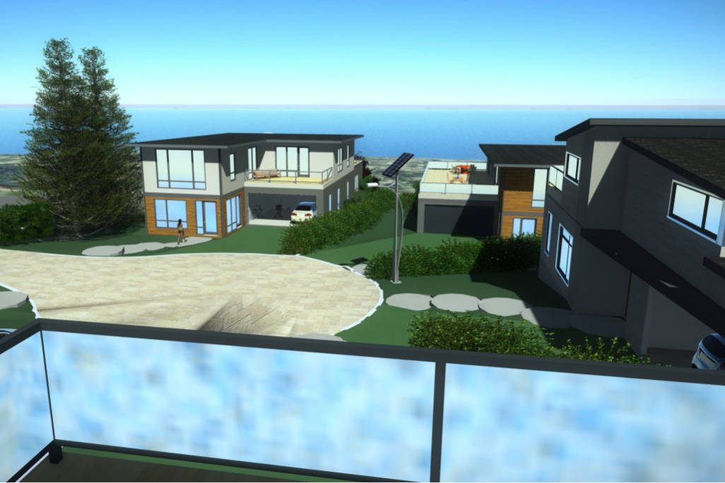 Rendering of the view from one of the Beespot passive house decks. The development is planned for 5197 Del Monte Ave. Beespot.ca