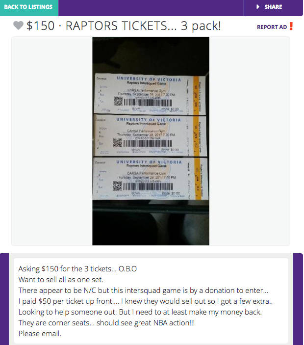 Gone! Tickets sold out to Raptors game at UVic in 20 minutes