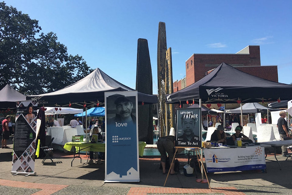 Booths were set up around the fountain and throughout the square. (Devon Bidal/Saanich News)