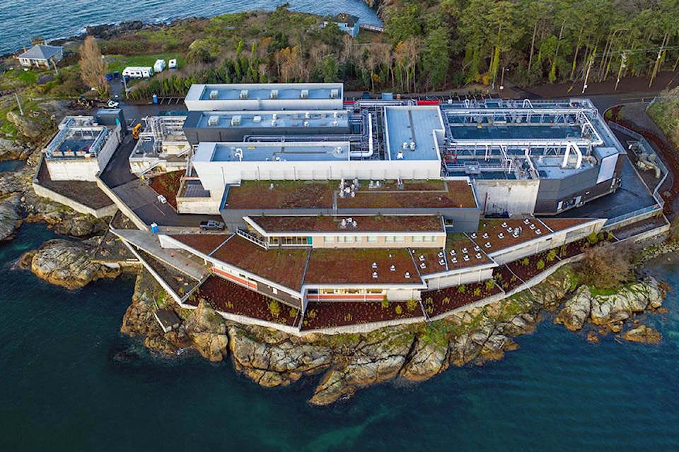 Aerial view of the Capital Regional District’s wastewater treatment facility at McLoughlin Point. (Photo courtesy CRD)