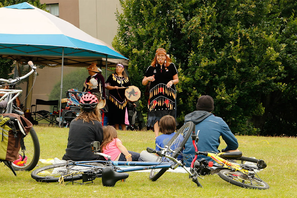 Lekwungen Traditional Dancers perform during the 2020 SKAMpede in Victoria. (Courtesy Theatre SKAM)