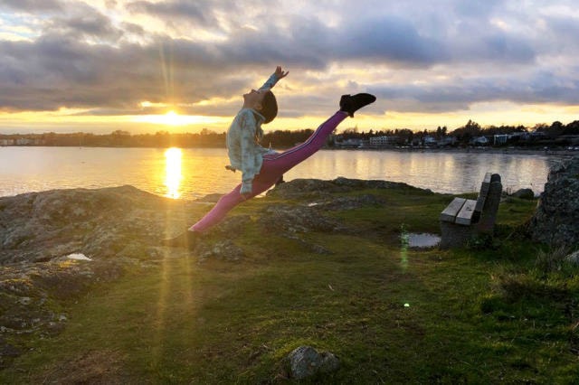 Madeleine practises socially distant gymnastics on Cattle Point. (Gabriele Howard photo)