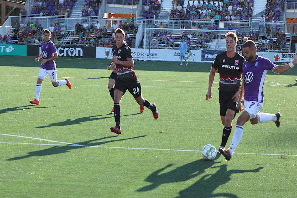 Pacific FC downed the Calgary Cavalry 2-0 in their home opener on Friday. (Jake Romphf/ News Staff)