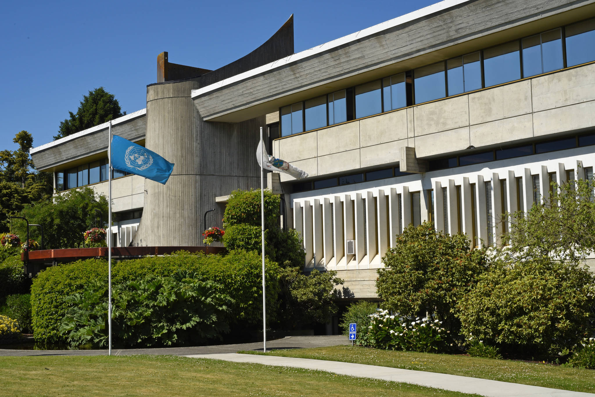 The exterior of the Saanich Municipal Hall built in concrete and glass and inspired by the Brutalist architecture of Swiss architect, Le Corbusier who used concrete in his designs. The building officially opened in 1965. Don Denton/Black Press Media