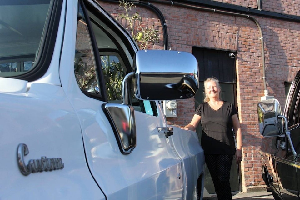 Lisa Peterson’s white 1980 GMC Sierra 1500 doubles as her container garden, which will also be on display during the 21st Oak Bay Collector Car Show set for Sept. 12. (Christine van Reeuwyk/News Staff)