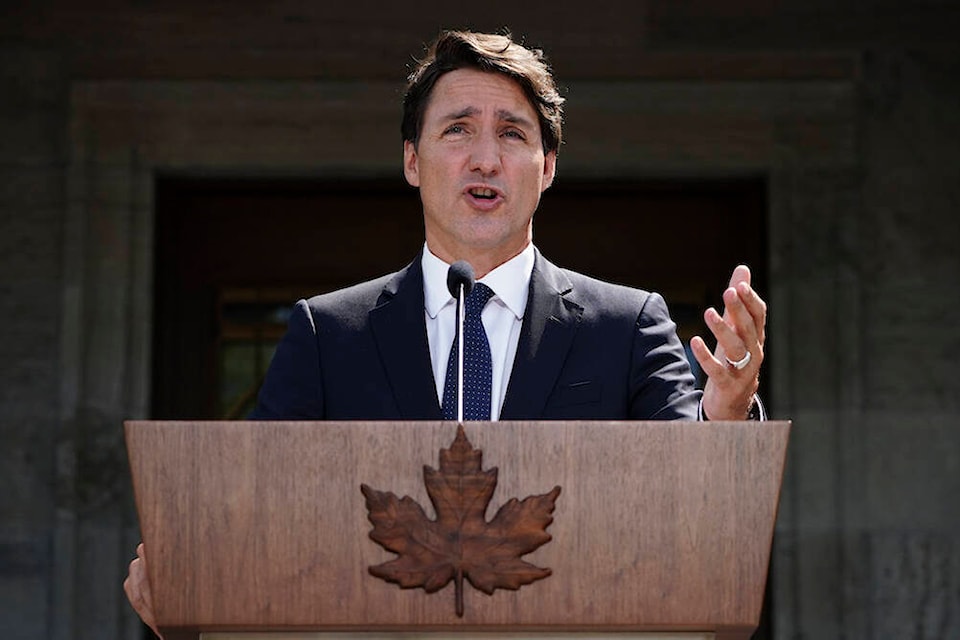 Prime Minister Justin Trudeau holds a press conference after meeting with Governor General Mary Simon and triggering an election at Rideau Hall in Ottawa on Sunday, Aug 15, 2021. THE CANADIAN PRESS/Sean Kilpatrick