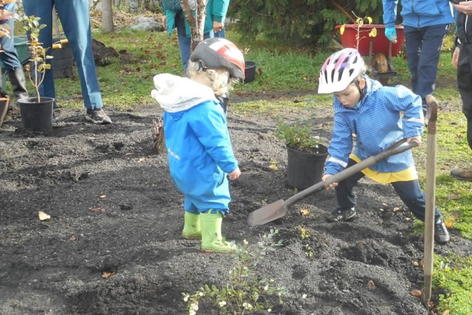 A crowd of about 40 people celebrated and planted greenery for the annual Tree Appreciation Day in Oak Bay. (Rick Marshall photo)