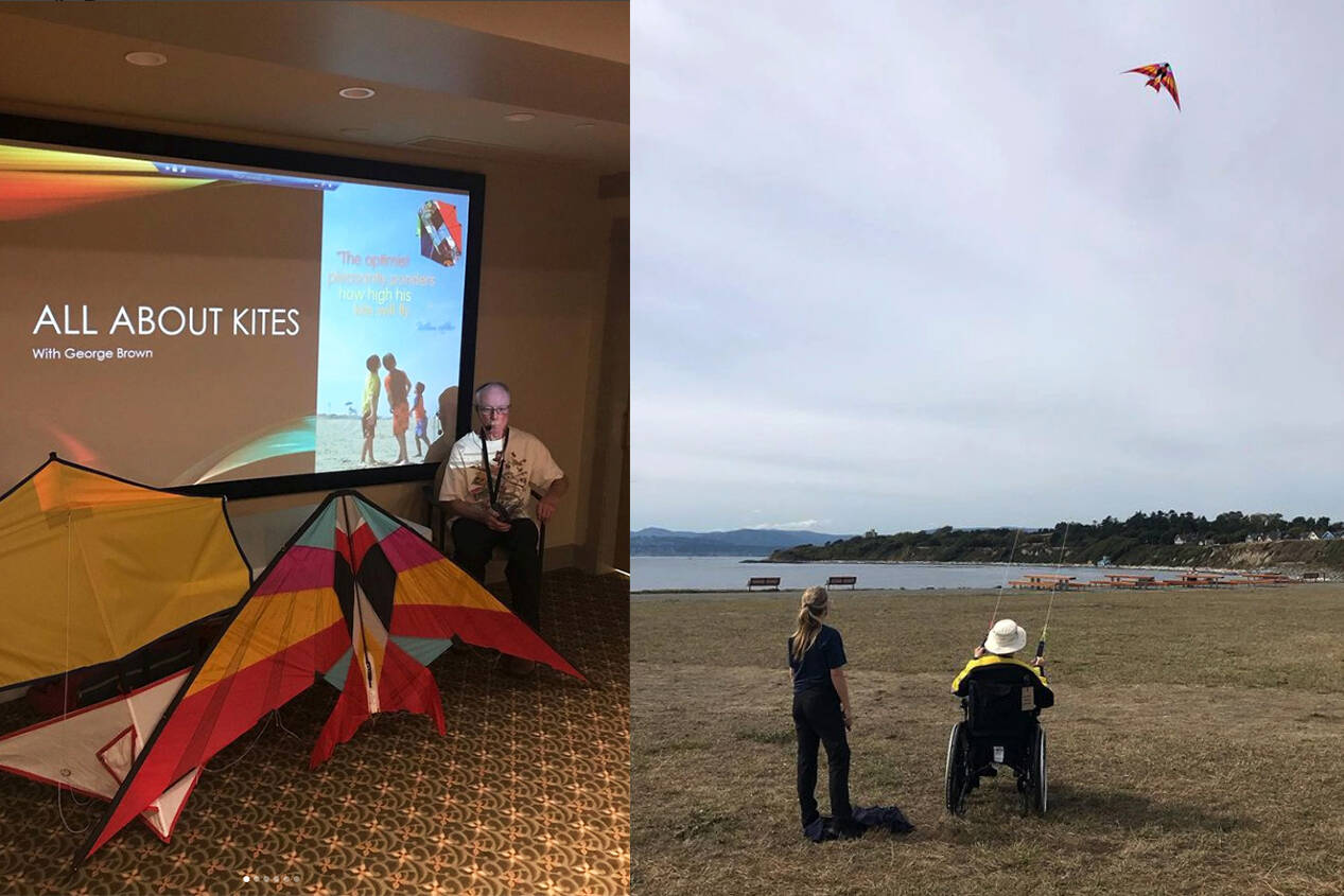 George Brown took advantage of the Berwick House Resident Speaker Series to share his knowledge of kites, and then visit Clover Point to fly some!