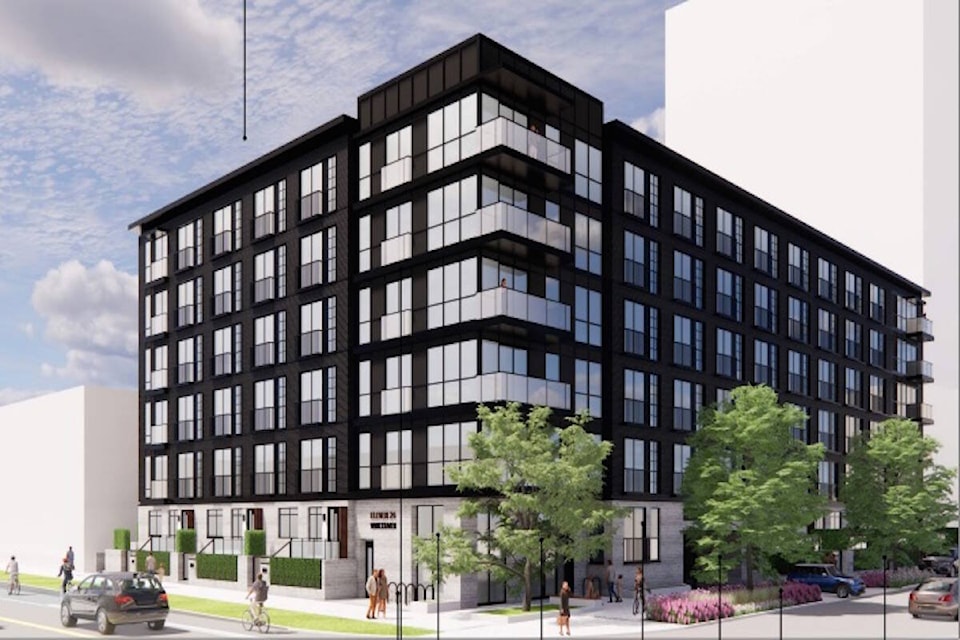 A rendering for a 162-unit apartment building that will be at the southwest corner of Vancouver and View streets. (Courtesy of Ciccozzi Architecture)