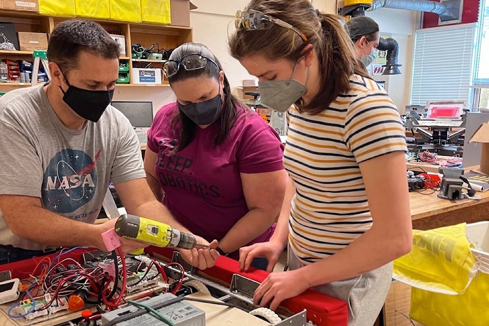 Members of the robotics club at Esquimalt High compete in FIRST Robotics BC’s Canadian Pacific Regional competition this weekend in Victoria. (Courtesy Esquimalt Atom Smashers)