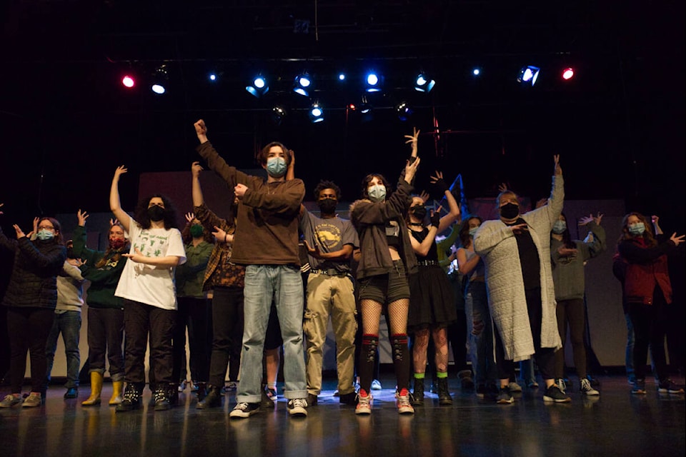 The cast rehearsing the finale of We Will Rock You being performed by students at Edward Milne Community School on April 21 to 23. (Bailey Moreton/News Staff)
