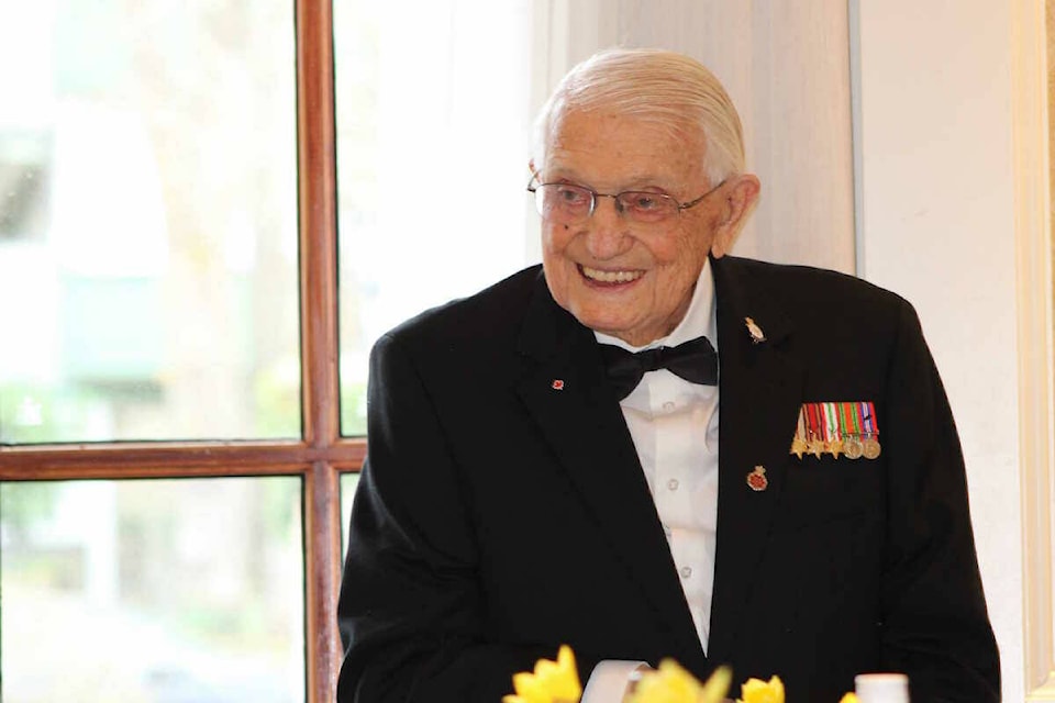 John Hillman, Second World War veteran and charitable walker, celebrated his 103rd birthday on March 18 at Carlton House in Oak Bay. (Jake Romphf/News Staff)