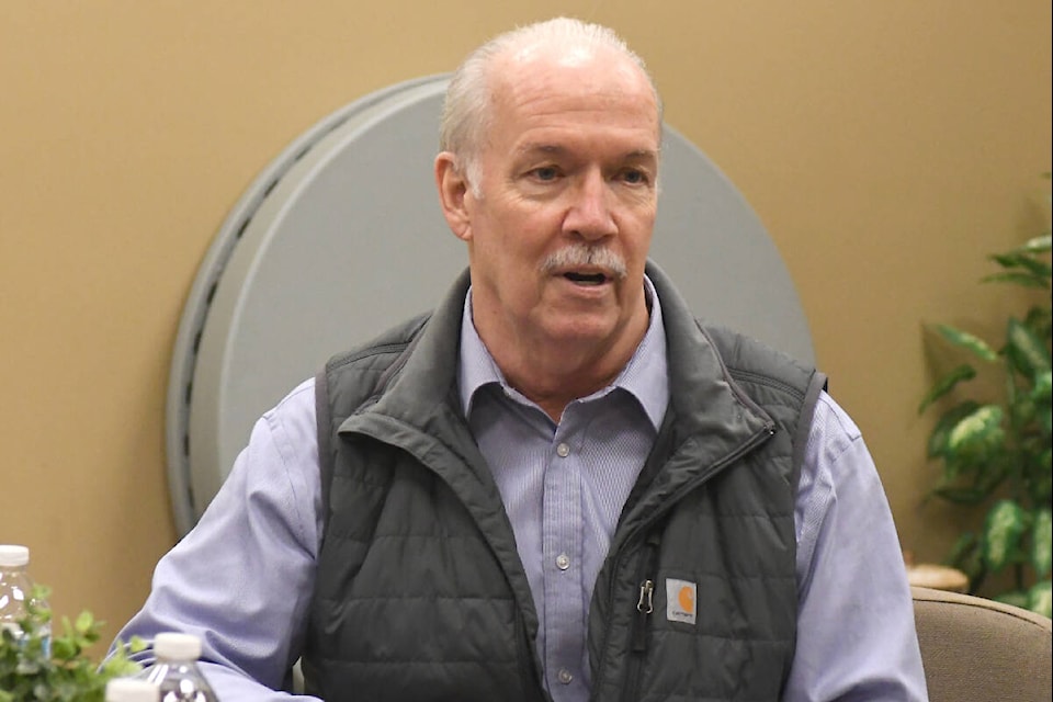 B.C. Premier John Horgan met with local leaders in Abbotsford and the Fraser Valley on Tuesday (March 22). (John Morrow/Abbotsford News)