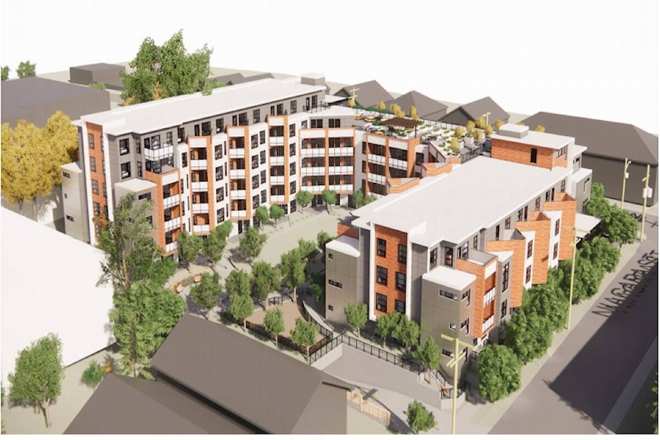 A rendering of a 137-unit rental building proposed for the corner of Menzies and Niagara streets in James Bay. (Photo courtesy of Primex Investments/Continuum Architecture)