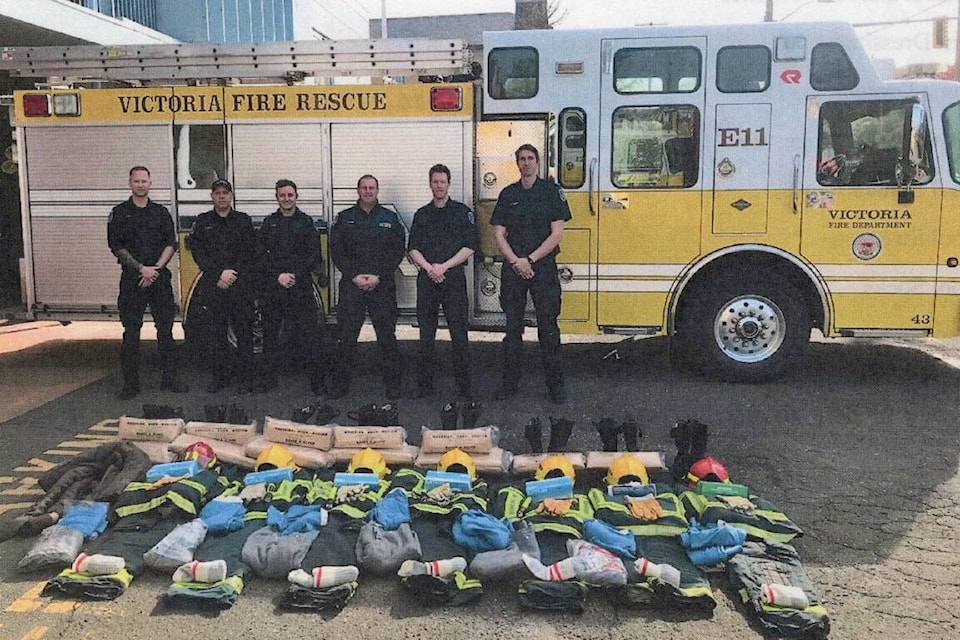 Firefighters from Esquimalt and Victoria teamed up to supply, crate and load firefighting equipment for Ukraine. (Compassionate Resource Warehouse/Facebook)