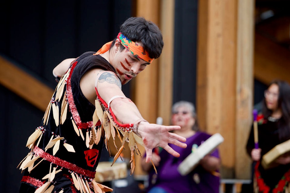 A dancer performs at the Change-Makers Gathering Festival Saturday June 4, 2022 at Starlight Stadium in Langford. (Justin Samanski-Langille/News Staff)