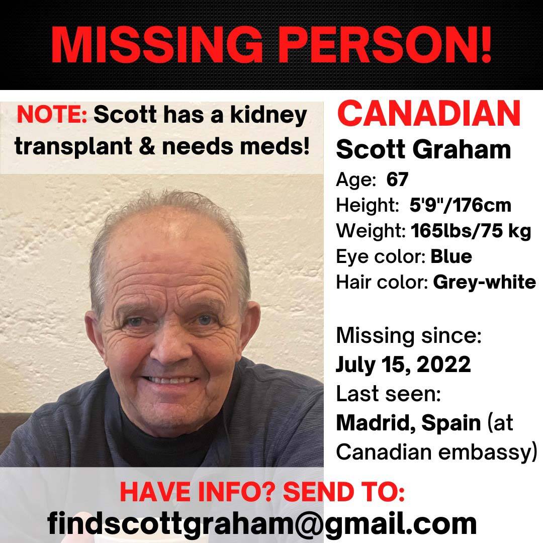 Victoria man Scott Graham has been missing in Spain since mid-July when he lost his phone, passport, and possibly his kidney-transplant medication. (Credit: Georgia Graham)