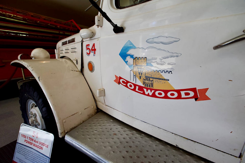 Colwood Fire Rescue’s 1955 Dodge Power Wagon firetruck is seen inside the Colwood Firefighters Historical Museum as it opened to the public on Saturday allowing the community and its firefighters to connect and share a common history. (Justin Samanski-Langille/News Staff)