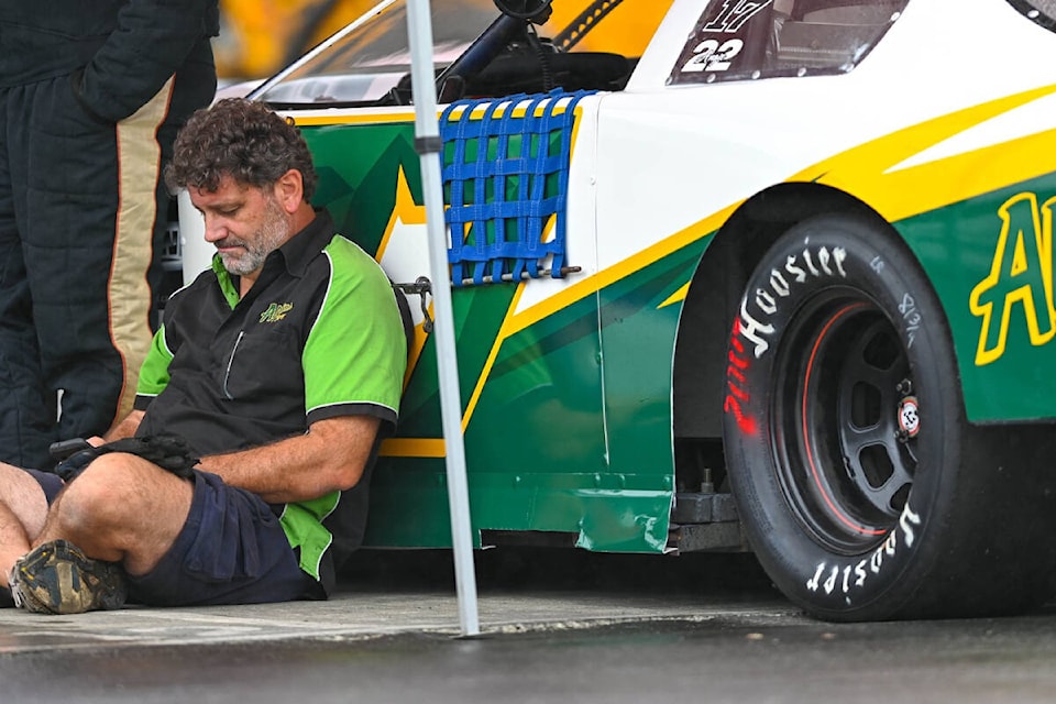 Rain delays left some drivers waiting, with the organizers electing to move some of the events to Monday. (Simon Fearn/Black Press Media)