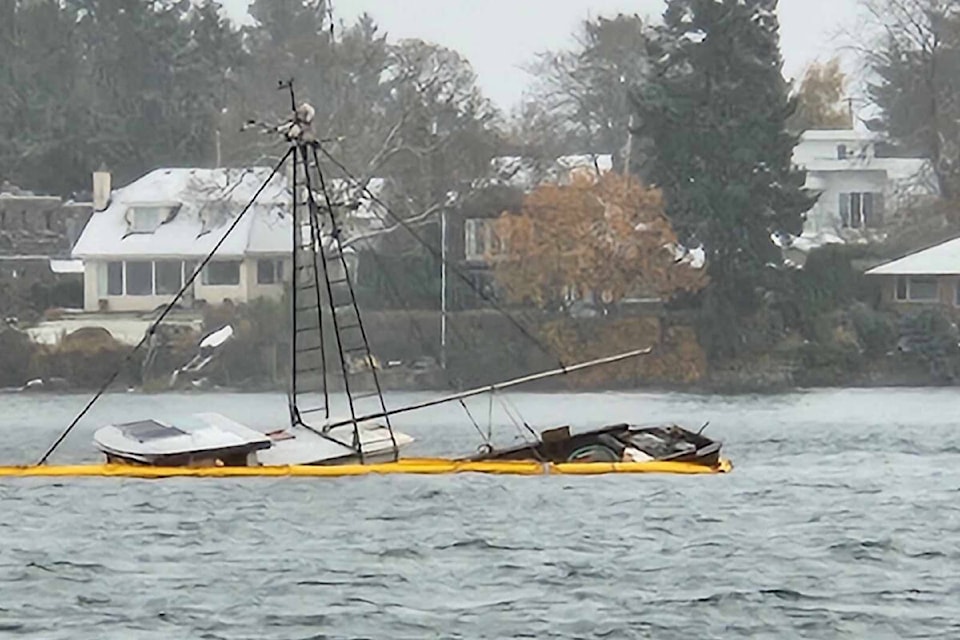 Crews responded to a partially submerged vessel off the coast of Sidney. (Courtesy Jeff Tomlin)