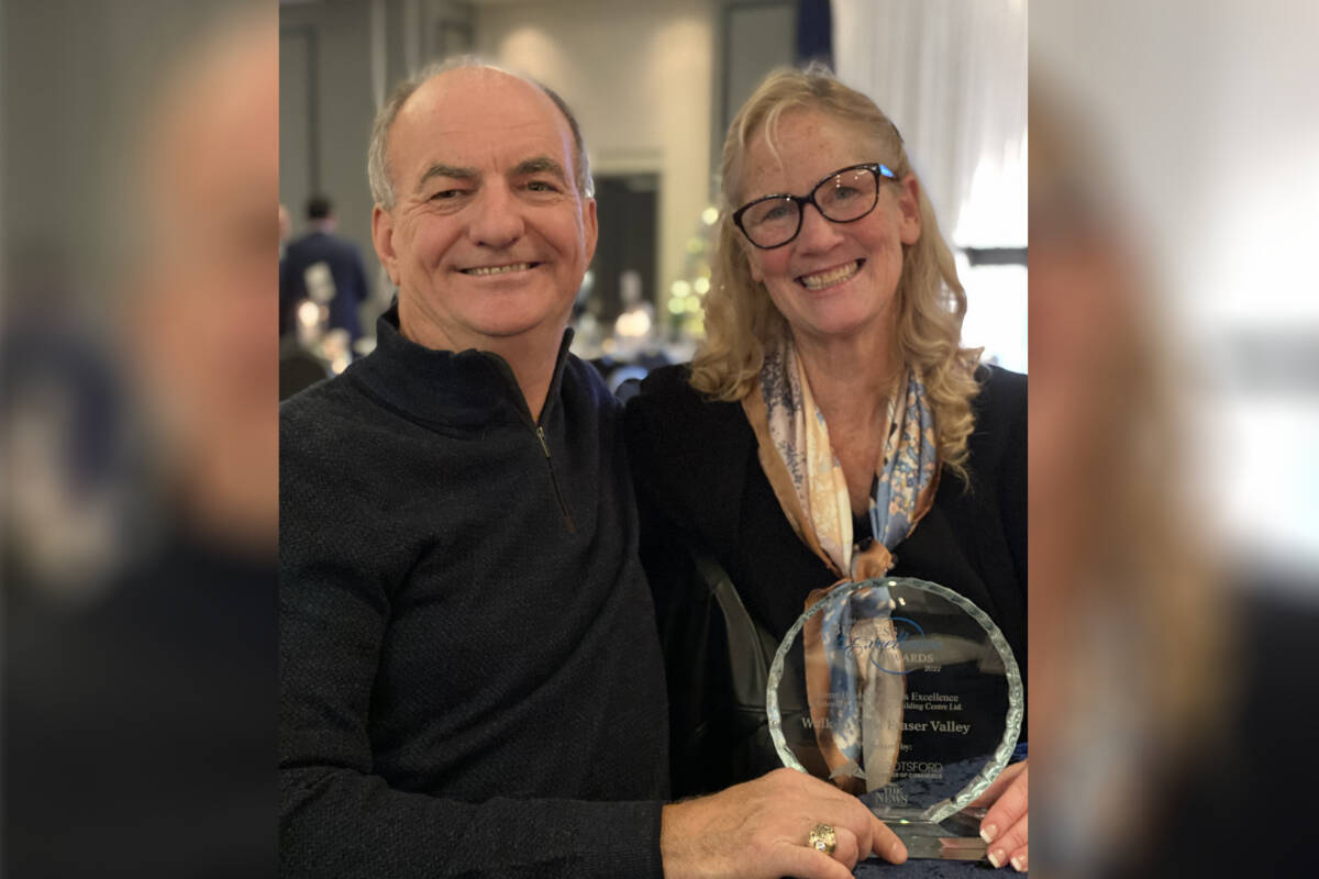 Bruce Perkins, owner of Walk-In Tubs Fraser Valley and here on Vancouver Island, Island Walk-In Tubs, with his 2022 Abbotsford Chamber of Commerce Business Excellence Award.