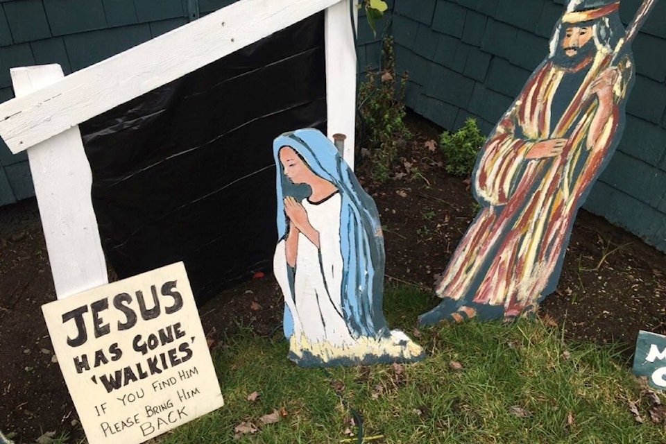 Paul Redchurch hopes someone will return the baby Jesus figure swiped from his Oak Bay nativity scene days after Christmas. (Photo by Paul Redchurch)
