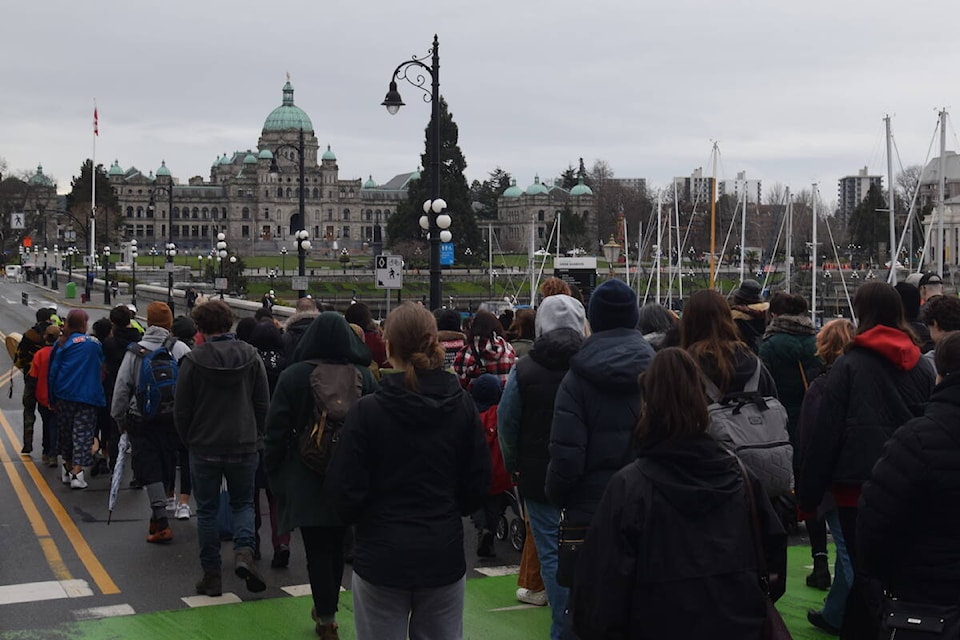 Hundreds of people took part in the Stolen Sisters Memorial March in Victoria on Feb. 12. (Brendan Mayer/News Staff)