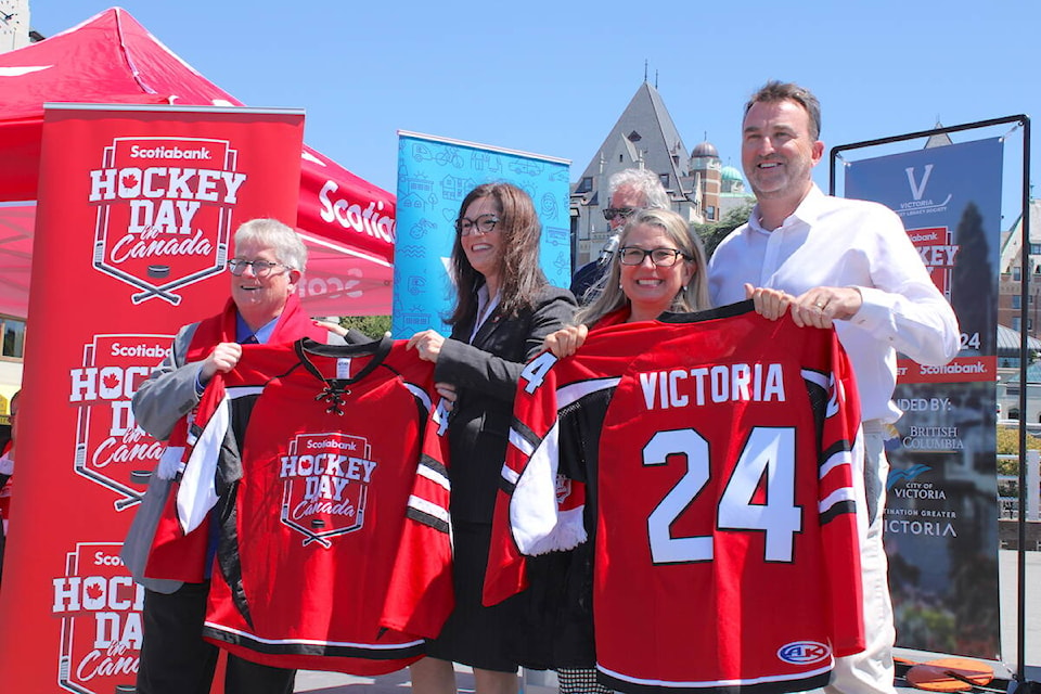 Officials at Ship Point on June 6 announced Victoria will host Hockey Day in Canada in January 2024. (Jake Romphf/News Staff)