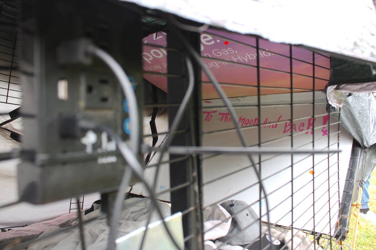 A solar-powered cart home thats a prototype housing option for those experiencing homelessness. (Jake Romphf/News Staff)