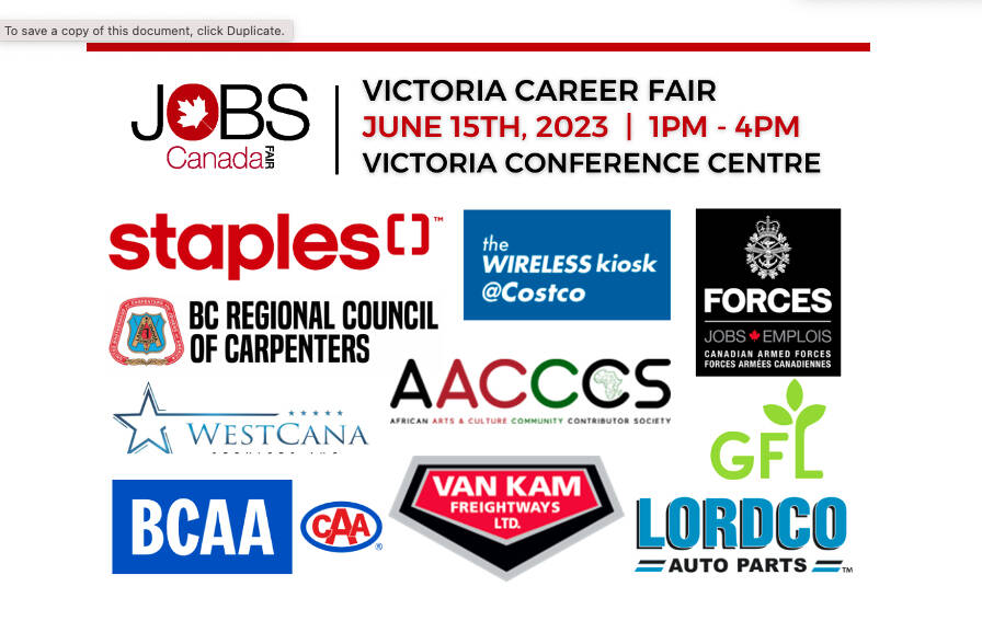 The Jobs Canada career fair is coming to the Victoria Conference Centre on Thursday, June 15.