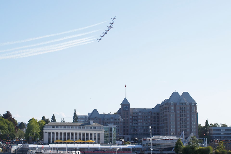 The Canadian Forces Snowbirds roared over Victoria's Inner Harbour on Tuesday, July 22.