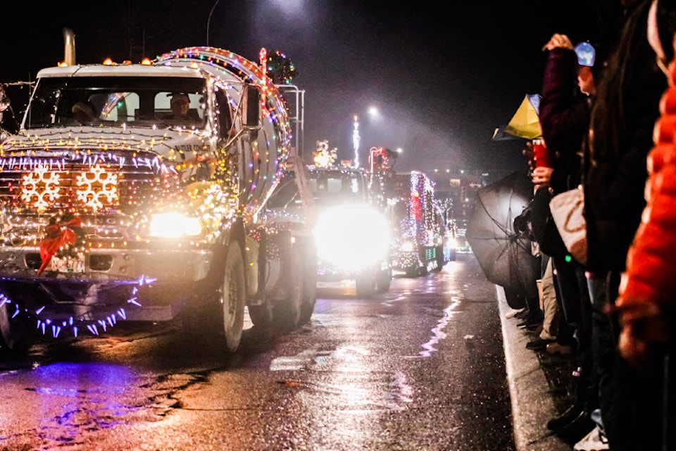 The Island Equipment Owners Association truck parade passes through Langford on Saturday, Dec. 7.