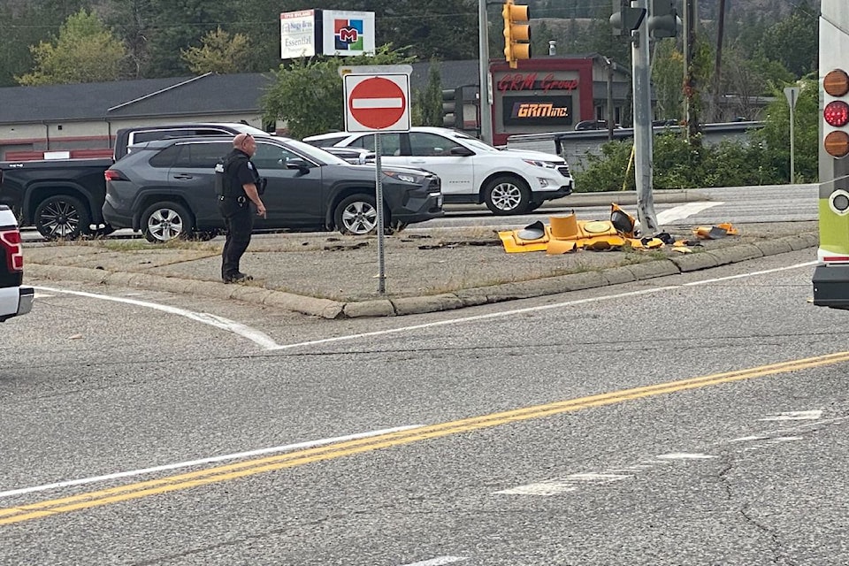 Crash into traffic lights in West  on Highway 97.