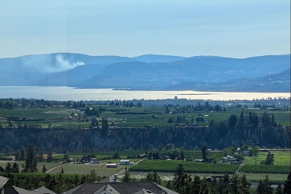 Smoke from a wildfire north of Peachland can be seen across the Central Okanagan on Wednesday afternoon, July 10.