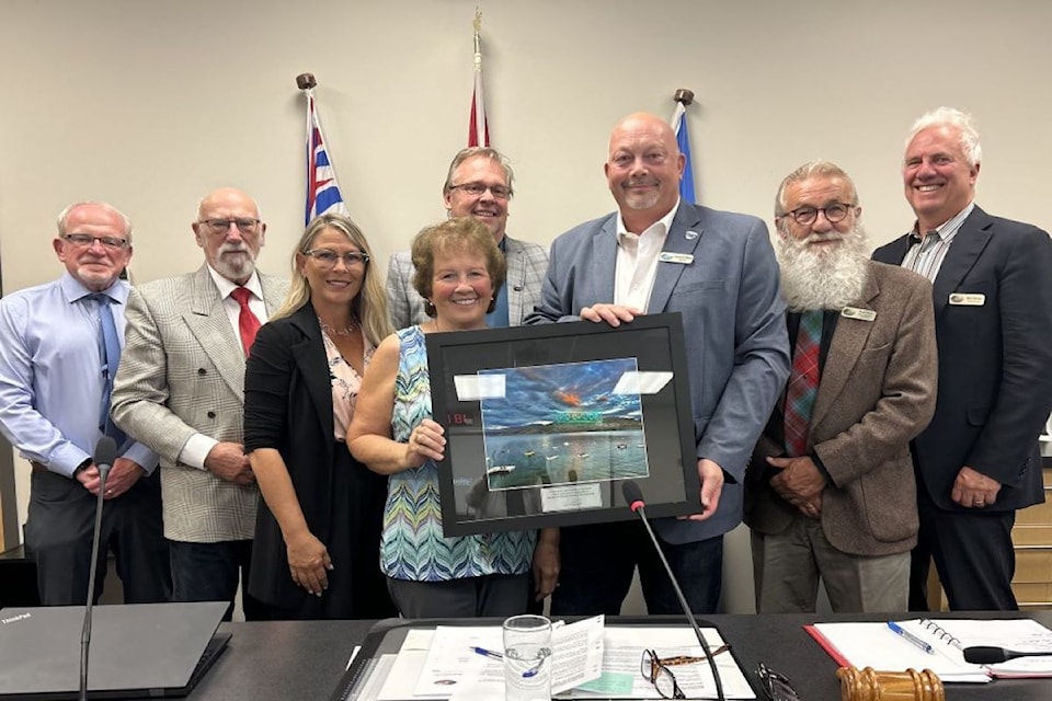 Peachland resident Judy Bedford (front centre) was honoured by district council for her many years of dedication, volunteer and community work on Sept. 24, 2024)