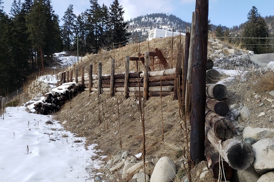 Retaining walls on property at 5475 Pierce Street in Peachland are seen in this February, 2021 photo.