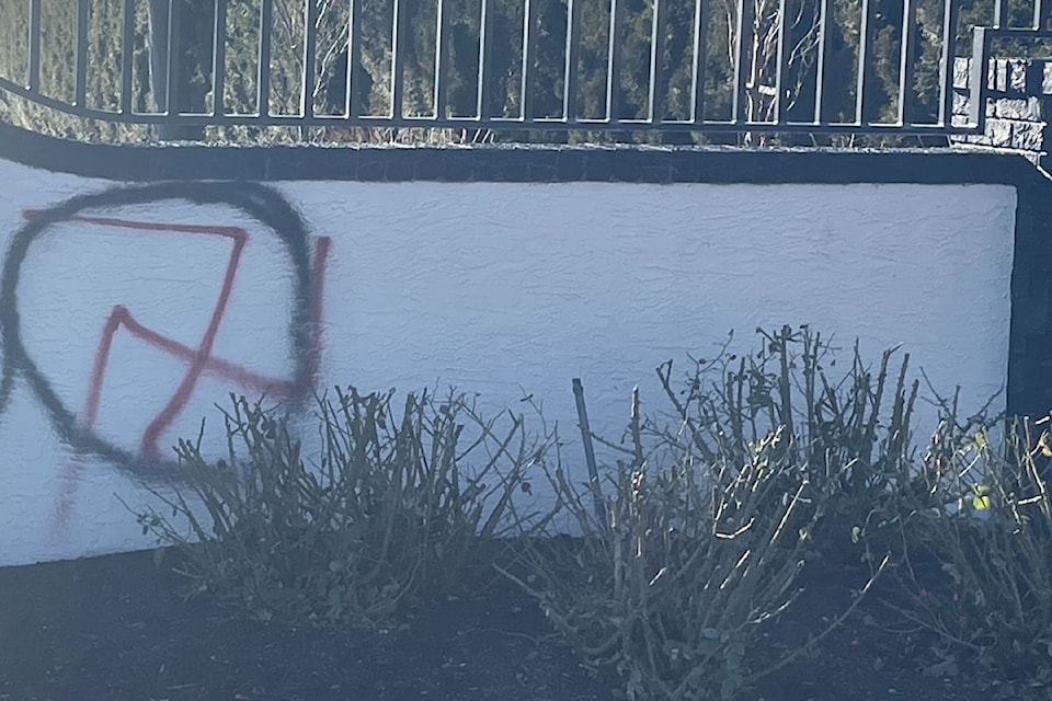 West  RCMP are investigating offensive graffiti that includes Swastikas that were discovered on several properties in the 2500 block of Whitworth Road on Friday, Jan. 17.