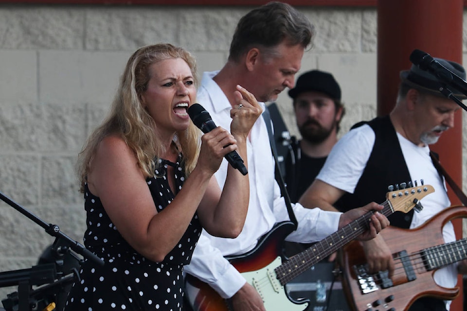 Kim Rhindress of Cover2Cover Kelowna, the final act of the Parks Alive! live music event at the Island Stage at Waterfront Park on July 7. (Aaron Hemens/Capital News)