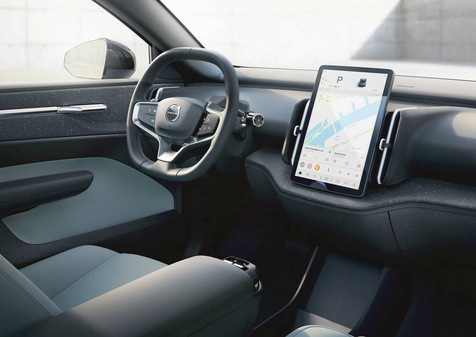 Other than a 12.3-inch touch-screen containing both the drivers information plus infotainment, climate and navigations operations, the dashboard is empty, save for the air vents. PHOTO: VOLVO
