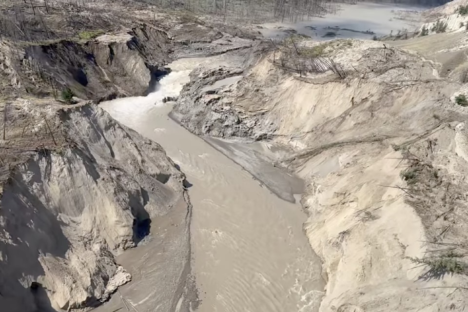 A video screen capture of the Chilcotin River landslide Aug. 8, 2024. 