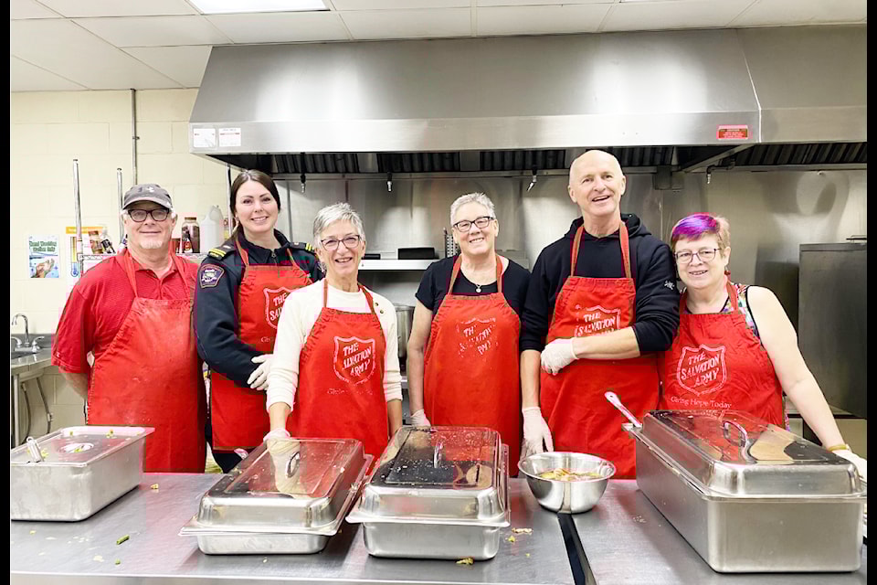Staff and volunteers make the magic happen at the Salvation Army's annual Christmas Dinner in Williams Lake. From left to right, Mike Davis, Mik Arkesteyn, Louise Griffioen, Lyn Temple, Dave Griffioen and Elaine Balul. 