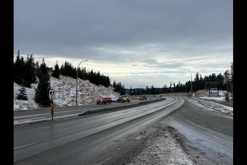Northbound traffic is reduced to one lane as crews clear up a single-vehicle accident between Fox Mountain Road and the Mackenzie connector. 