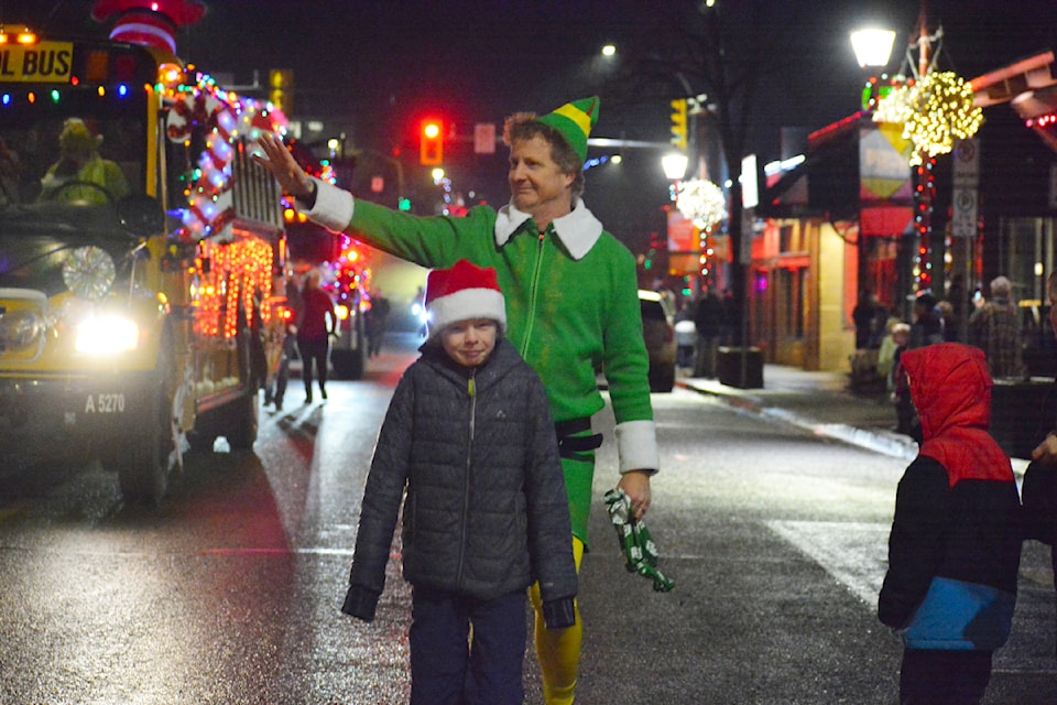Paul Wallin (the elf) waves to the crowds during the Winter Lights Parade Saturday, Dec. 7 in Williams Lake. 