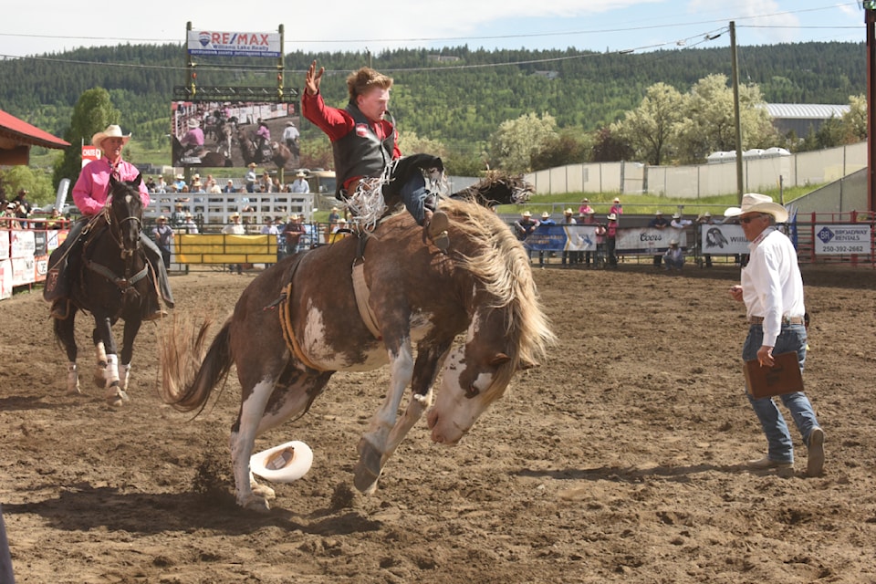 Ethan Mazurenko was the top score in bareback competition during the 96th Annual Williams Lake Stampede Sunday, June 30 performance.