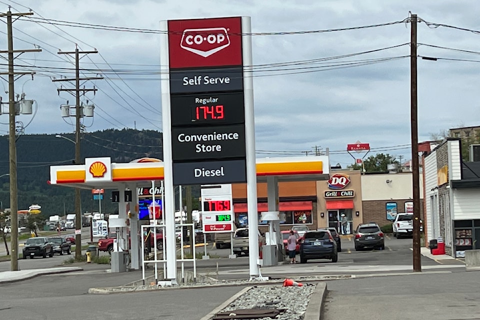 Gas prices are hovering at 174.9 in Williams Lake Friday, July 26, 2024 