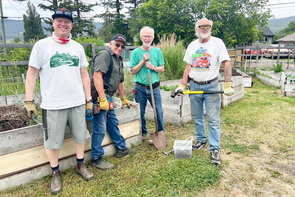 Members of the Williams Lake Men's Shed Neil Bridson, Mike Desautels, Bert Groenenberg, and Doug Hamm were helping repair garden boxes in the Memory Garden on Carson Drive on June 26. 