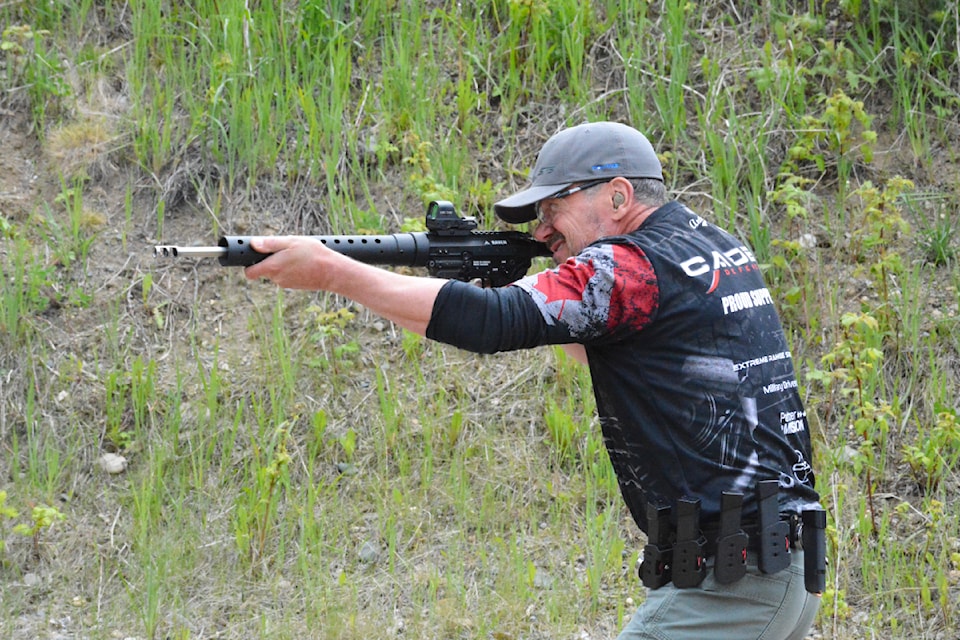 Heino Seibert of Williams Lake takes aim during an IPSC shoot Saturday, June 15 at the Williams Lake Sportsmen's Association club shooting range on Bond Lake Road. 