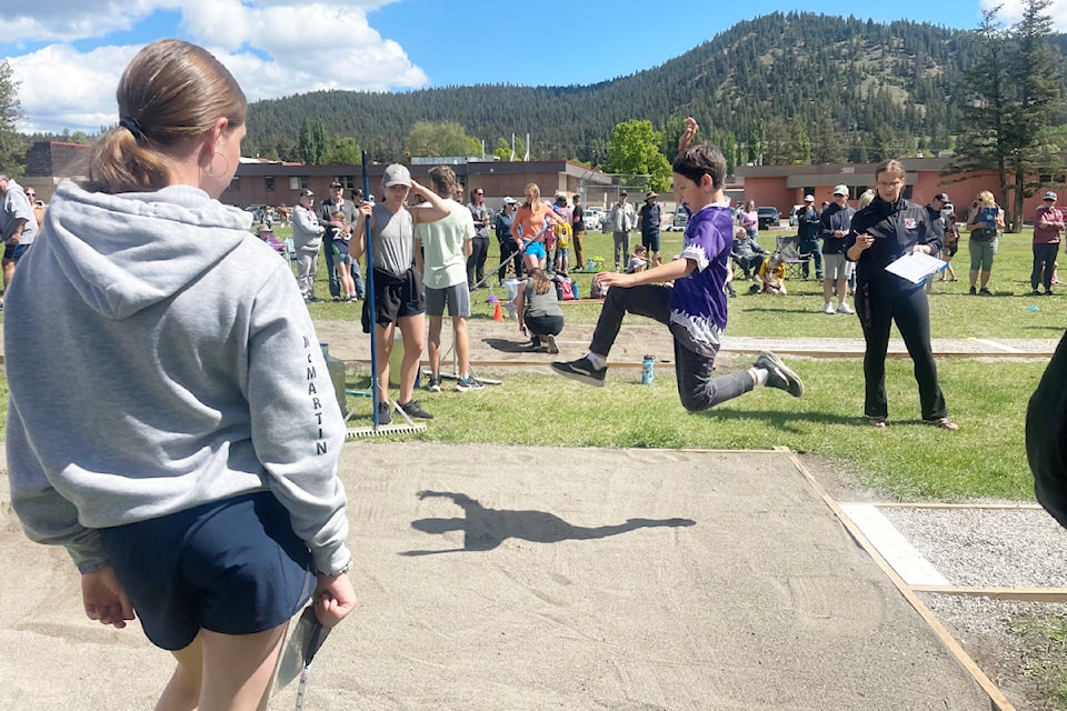 Darius Madden spots his landing in long jump competition on June 6, at the SD 27 north track and field championships.