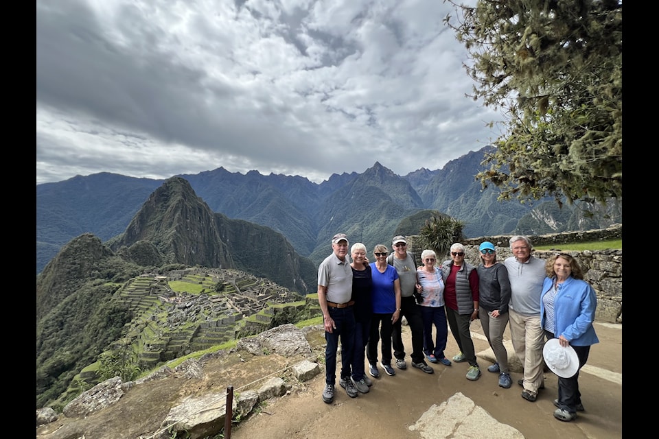 Stunning view looking down on Mach Picchu.  Risto and Susan Kurkiniemi, left, Sharon Smith, Darrell and Patricia Barron, Cindy Watt, Margie Davie and Bo and Mary. 